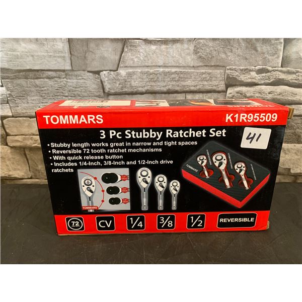 Tommars 3 pc Stubby Ratchet Set 1/4 3/8 1/2 Inch Reversible