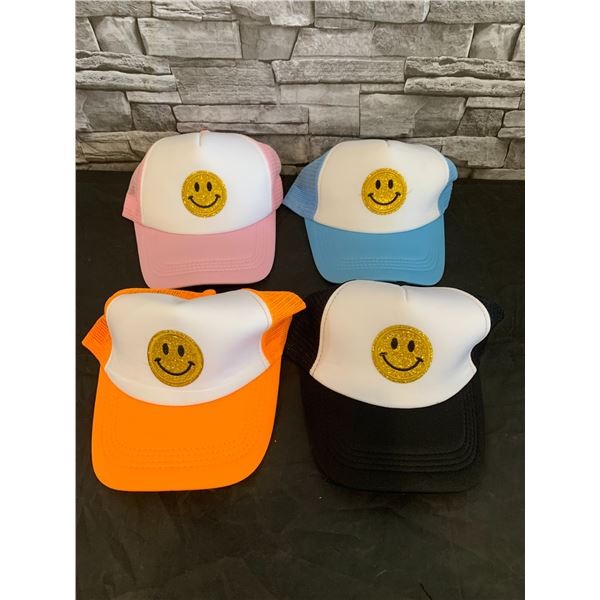 Lot of 4 Happy Face Baseball Caps Multi Colours