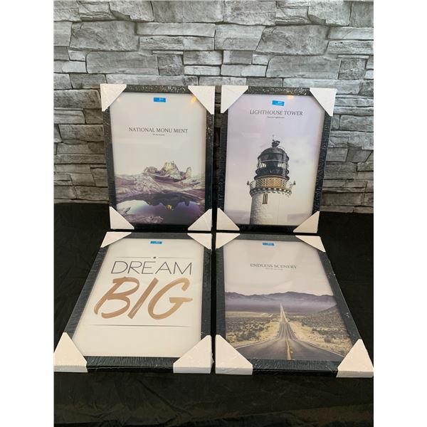 Lot of 4 Photo Picture Frames on Fiberboard - Black