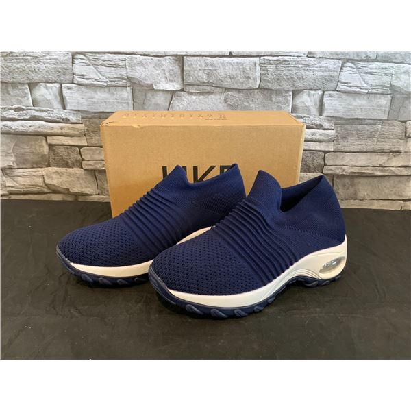 HKR Womens Walking Shoes Slip On Sneakers With Arch Support Non Slip for Work Navy Blue Size 7