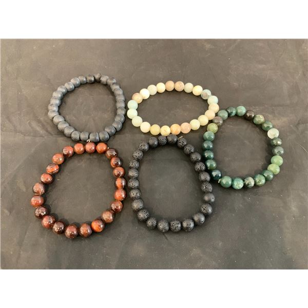 Wrcxstone Natural 8mm Semi Precious Gemstone Healing Crystal Stretch Bracelet - 5 Pack