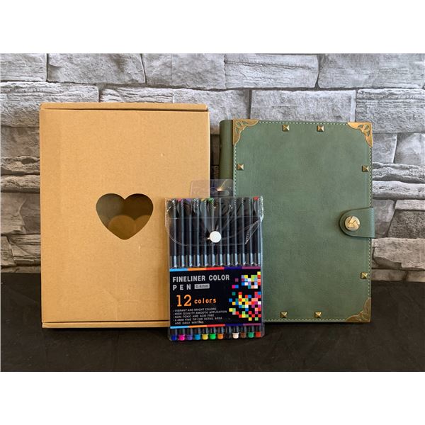 A5 Binder Leather Notebook Lined Paper With 12 Markers