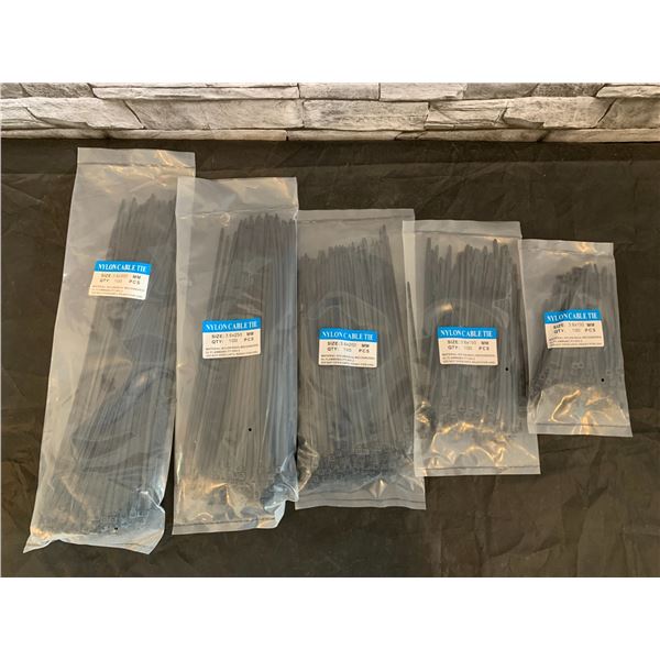 Lot of 5 Sets of Zip Ties - Assorted Sizes - 500pcs Total