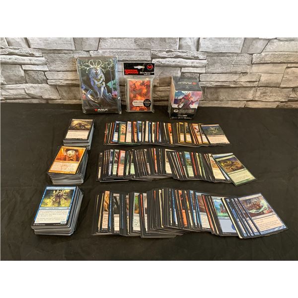 Lot of 500+ Magic the Gathering Trading Cards + Notebook + Deck Box & Sleeves