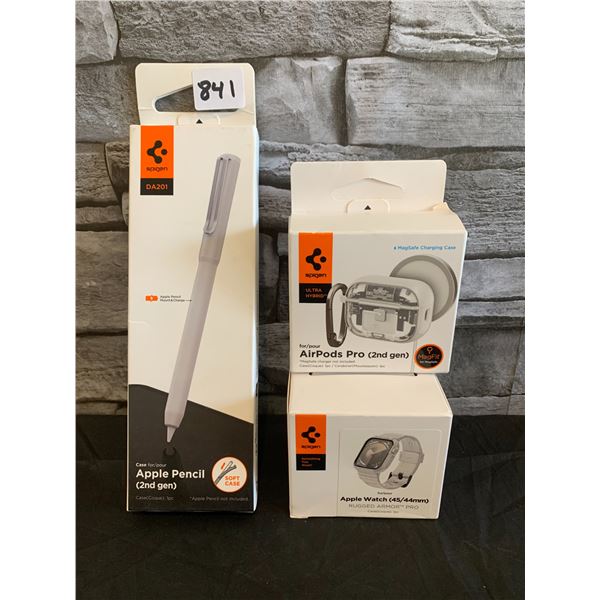 Lot of 3 Spigen Air Pod Pro 2nd Gen Mag Safe Charging Case/Apple Watch Armor 45/44mm Apple Pencil Ca