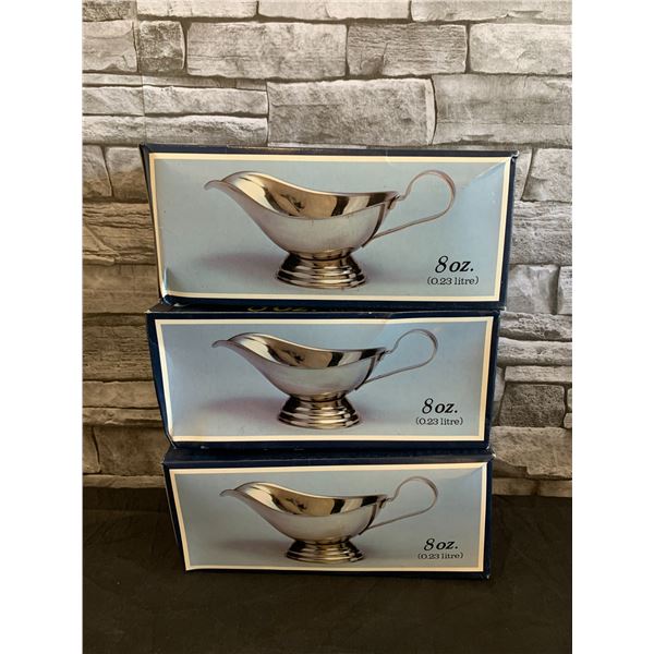 Lot of 3 Stainless Steel Gravy Boats