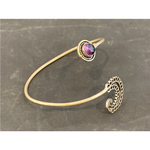 Brass & Amethyst Spiral Bangle