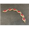 Image 1 : Vintage Renaissance Revival Bracelet - Red Stones / Brass