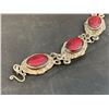 Image 2 : Vintage Renaissance Revival Bracelet - Red Stones / Brass