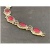 Image 3 : Vintage Renaissance Revival Bracelet - Red Stones / Brass