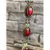 Image 5 : Vintage Renaissance Revival Bracelet - Red Stones / Brass