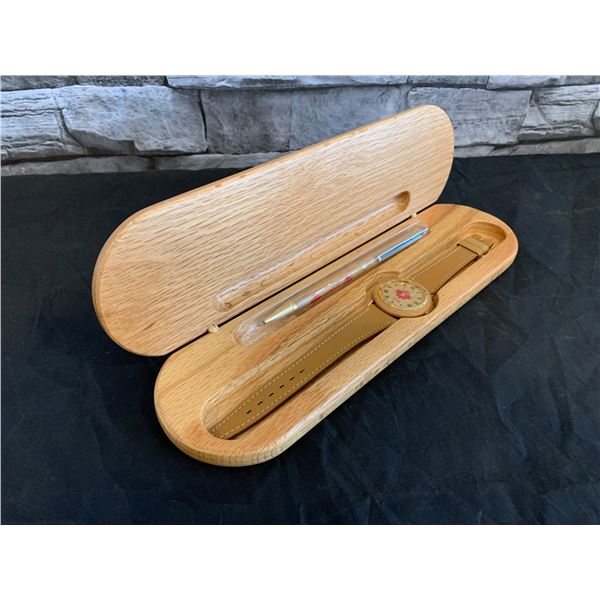 Canada Wooden Watch And Pen Set With Wooden Case