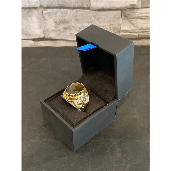 Retro Large Mens Tigers Eye Ring - Size 13