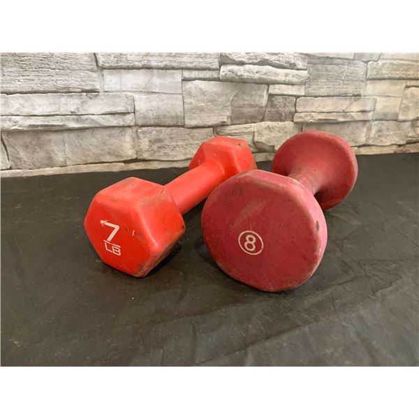 Lot of 2 Free Weights - 1 x 8LB - 1 x 7LB