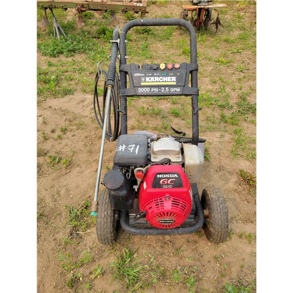 Karcher 3000 psi pressure washer with Honda CG190 engine. Relief valve broke c/w wand & hose