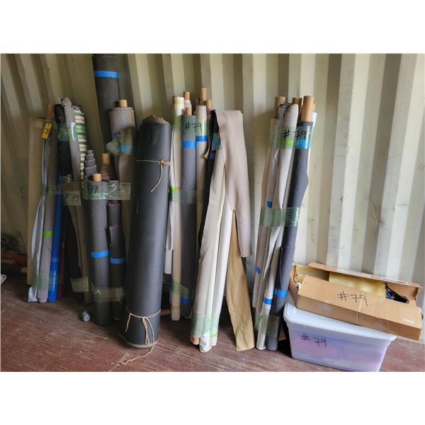Assort. rolls auto, vinyl, ind. fabric, fabric auto carpet, leather cut off