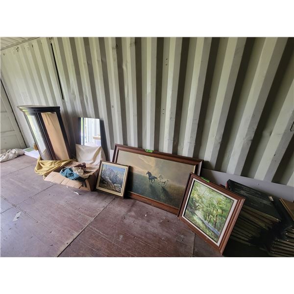 Cheery curved glass curio - broken glass on one side, pictures