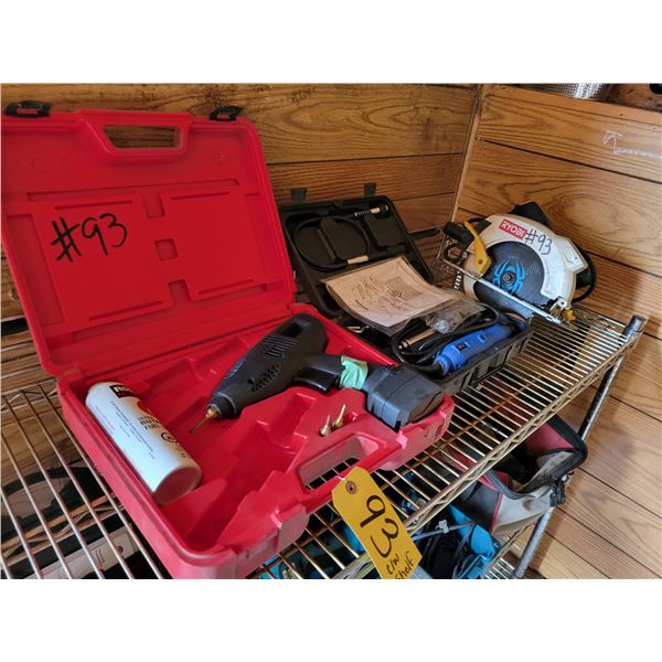 Drumel tool kit, glue gun, Ryobi circular saw