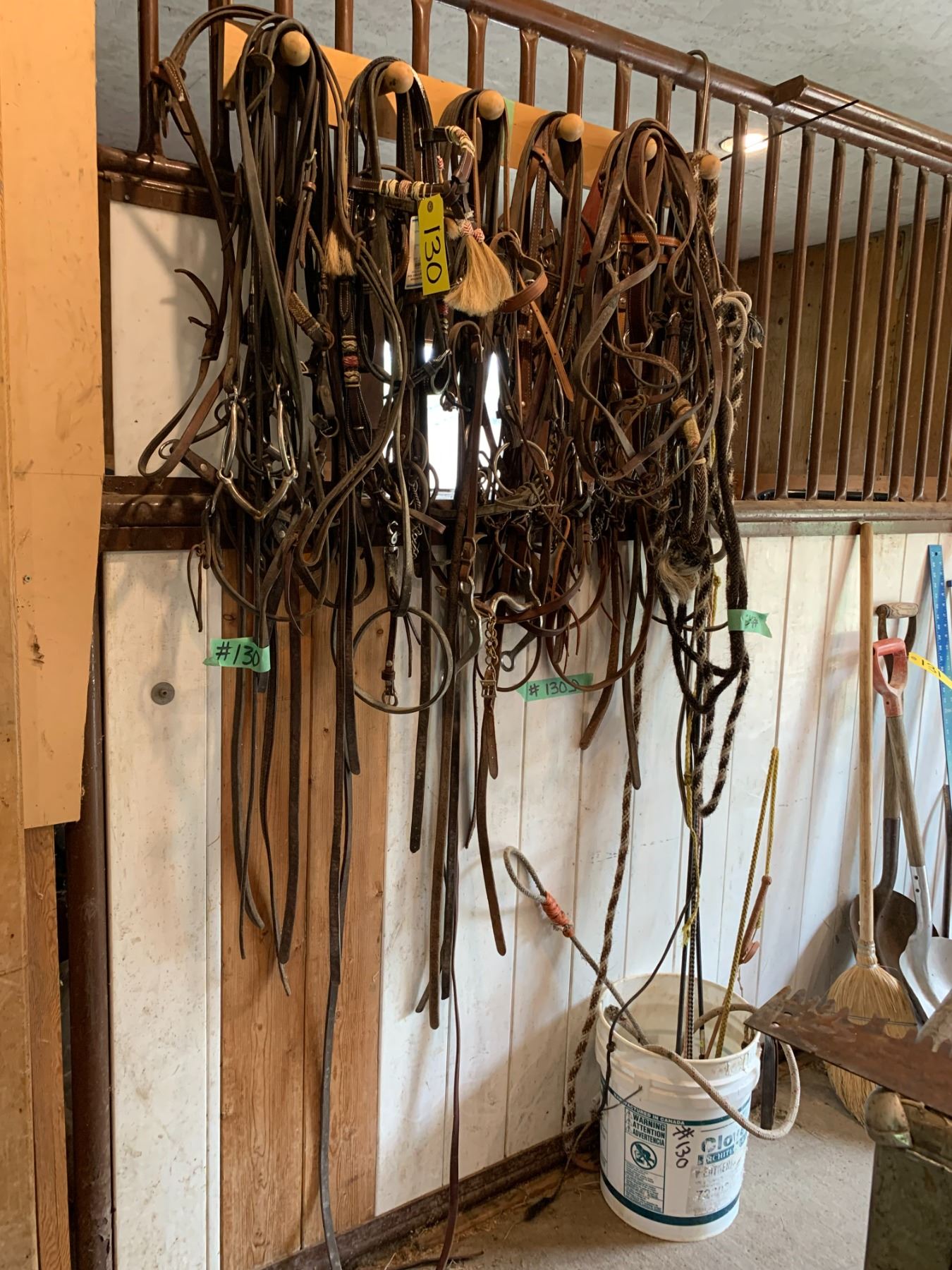 Qty of headstalls, bridles, bosal with bridle rack