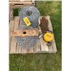 Image 1 : 2 spools of barbwire, fencing tools, chain hoist.