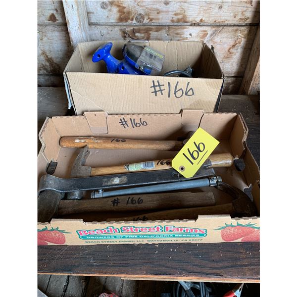 Elec. chainsaw sharpener, hammers, prybars