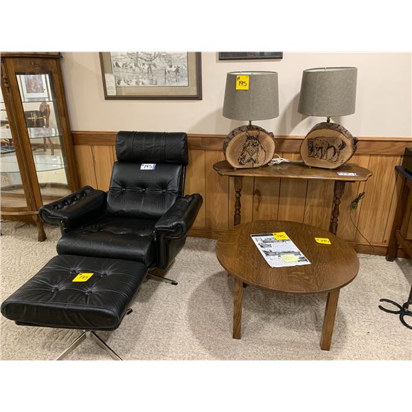 2 Tables, 2 Lamps, Leather Chair & Ottoman