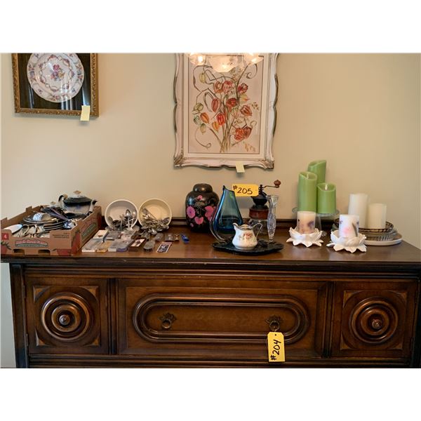 Misc., Japanese Tea Set, Huge Spoon collection, glass blown Vase, Urn, grinder, small Crystal Vase,