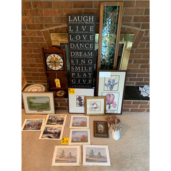 Clock & misc. pictures: Jarvis card Prints, Welcome Sign, Stain glass Welcome sign