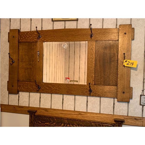 Oak Mirrow & Hooks approx. 54in. x 29in.