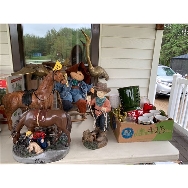 Cabbage Patch Dool, misc. box of Christmas Mugs & figurines, Cowboy, Horse, Pals Cowboy with horse &