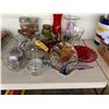 Image 1 : Qty of Glass jars, serving dish, glass vases, meat grinde, round cheese boards with glass dome cover