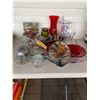 Image 2 : Qty of Glass jars, serving dish, glass vases, meat grinde, round cheese boards with glass dome cover