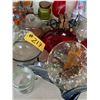 Image 5 : Qty of Glass jars, serving dish, glass vases, meat grinde, round cheese boards with glass dome cover
