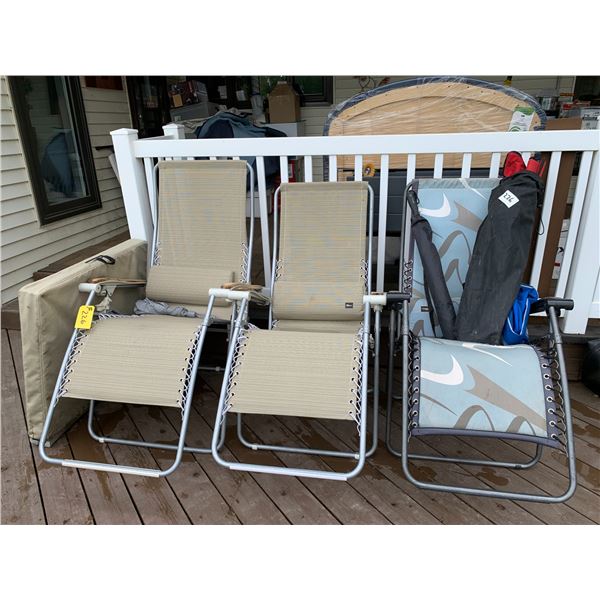 Folding Table with Cover, 3 lounge chairs, umbrella & folding chair