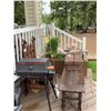 Image 2 : Corner Metal Plant Stand, BroilKing (Porta-Chef) barbecue with cover, 2 wood benches, 1 ornamental e
