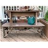 Image 5 : Corner Metal Plant Stand, BroilKing (Porta-Chef) barbecue with cover, 2 wood benches, 1 ornamental e