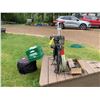Image 2 : Outdoor fire pit c/w cover and propane tank, black metal decorative tricycle plant stand, Garden see