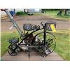 Image 5 : Outdoor fire pit c/w cover and propane tank, black metal decorative tricycle plant stand, Garden see