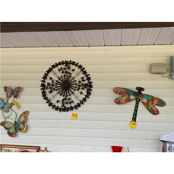 3 metal Decorative wall art: Butterfly, Round Wreath & Dragon Fly