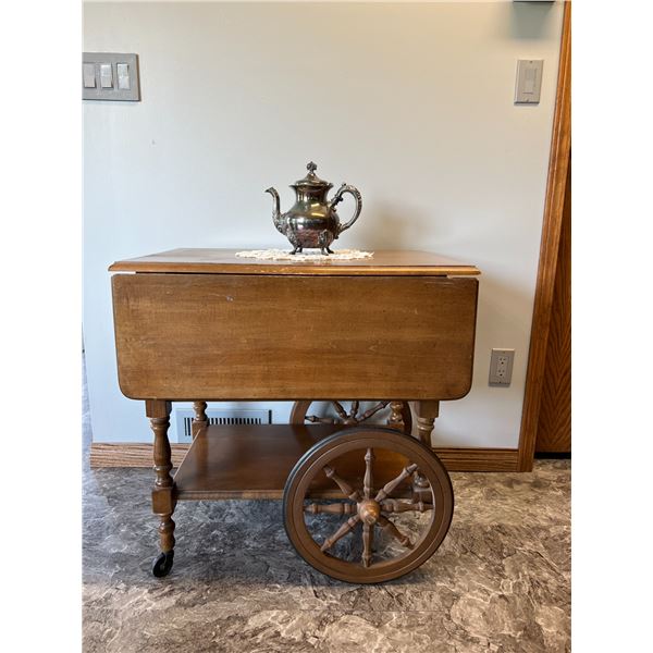 Tea Trolley - drop leaves & dove-tailed drawer (teapot & doily not included)