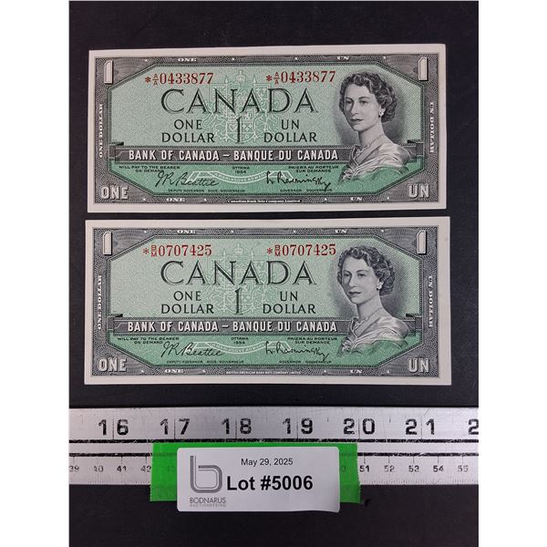 (2) Canadian 1954 One Dollar Bills - Beattie/Raminsky