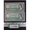 Image 1 : (2) Canadian 1954 One Dollar Bills - Beattie/Raminsky