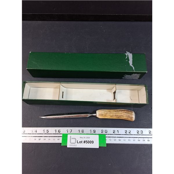 Genuine Stag Handled Letter Opener w/Gift Box - 8.5" Long