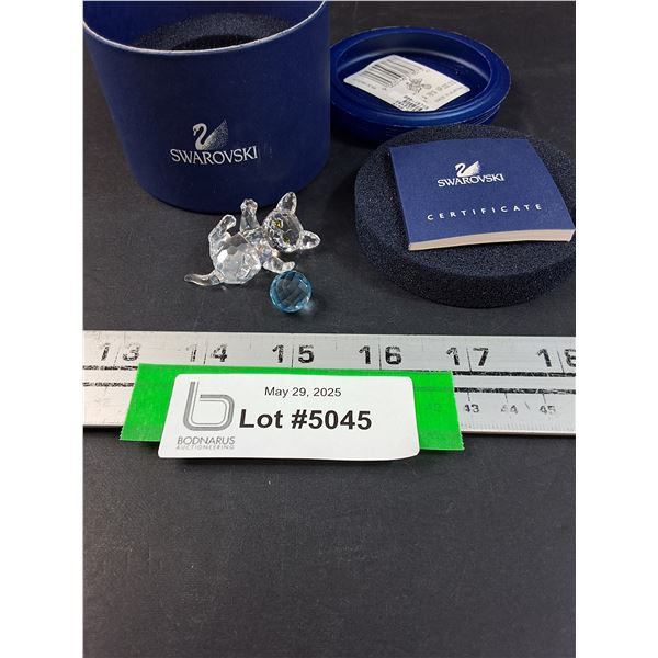 # Swarovski Crystal - Kitten w/Ball of Blue Yarn Figurine w/Case & Certificate - 2" x 1"