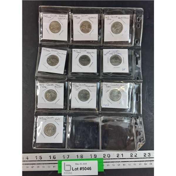 (10) Canadian Twenty Five Cent 1990's Provincial Coins in Sleeve