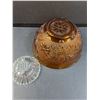 Image 4 : Indiana Amber Glass Serving Salad Bowl & (3) Clear Glass Dessert Bowls