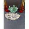 Image 2 : (2) Ombre Vases, Plaid Art Glass Decor Dish, Crystal Candy Dish