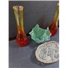 Image 3 : (2) Ombre Vases, Plaid Art Glass Decor Dish, Crystal Candy Dish