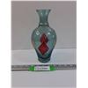 Image 1 : Vintage Blue Art Glass Vase w/Colored Diamond Pattern - 9.5"
