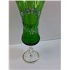 Image 4 : Green Glass Fluted & Footed Vase w/Delicate Handpainted Flowers - 10" Tall